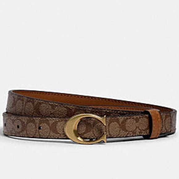 $98 *NEW* COACH Medium Khaki Signature Buckle Belt - Picture 1 of 3